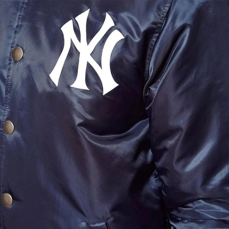 NY Yankees Baseball Full-Snap Navy Blue Satin Men's Jacket