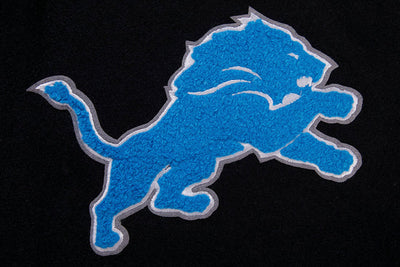 Detroit Lions Black Wool & White Genuine Leather Sleeves Men's Varsity Jacket