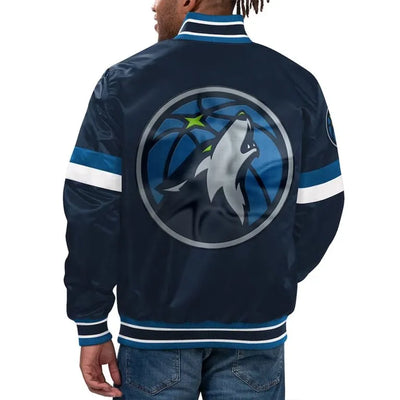 Minnesota Timberwolves Youth Home Game Full-Snap Varsity Navy Blue Satin Men's Bomber Jacket