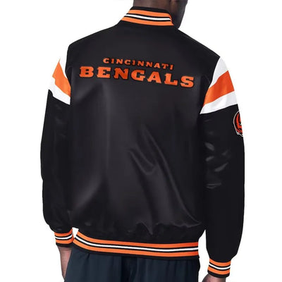 Cincinnati Bengals Midweight Full-Snap Varsity Black Satin Men's Bomber Jacket