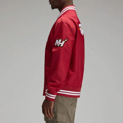 Miami Heat OVO Full-Snap Varsity Red Satin Men's Bomber Jacket