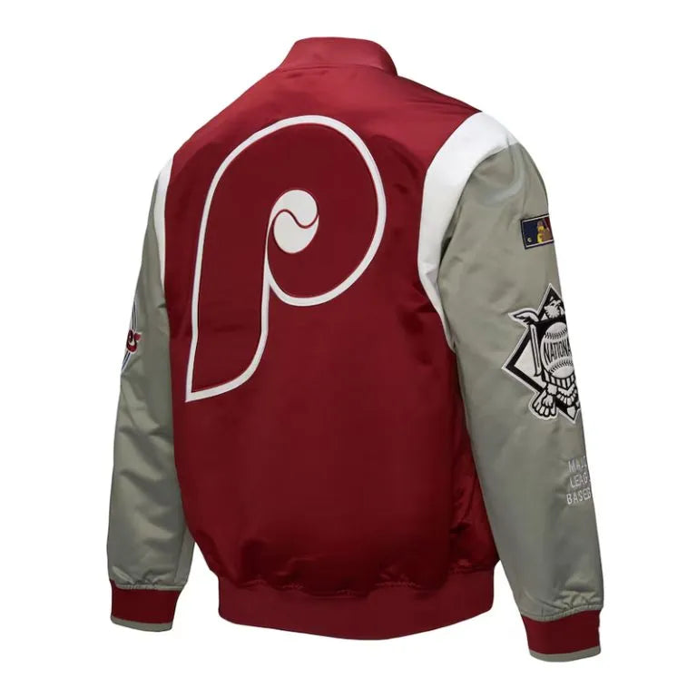 Philadelphia Phillies Cooperstown Team Origins Full-Snap Burgundy/Gray Satin Men's Jacket
