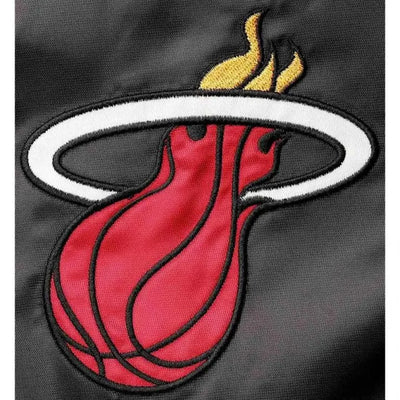Miami Heat Tough Season Full-Snap Varsity Red and Black Satin Men's Bomber Jacket