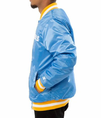 Los Angeles Chargers Full-Snap Varsity Light Blue Satin Men's Bomber Jacket