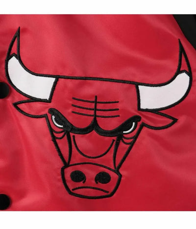 Chicago Bulls Point Guard Full-Snap Varsity Red and Black Satin Men's Bomber Jacket