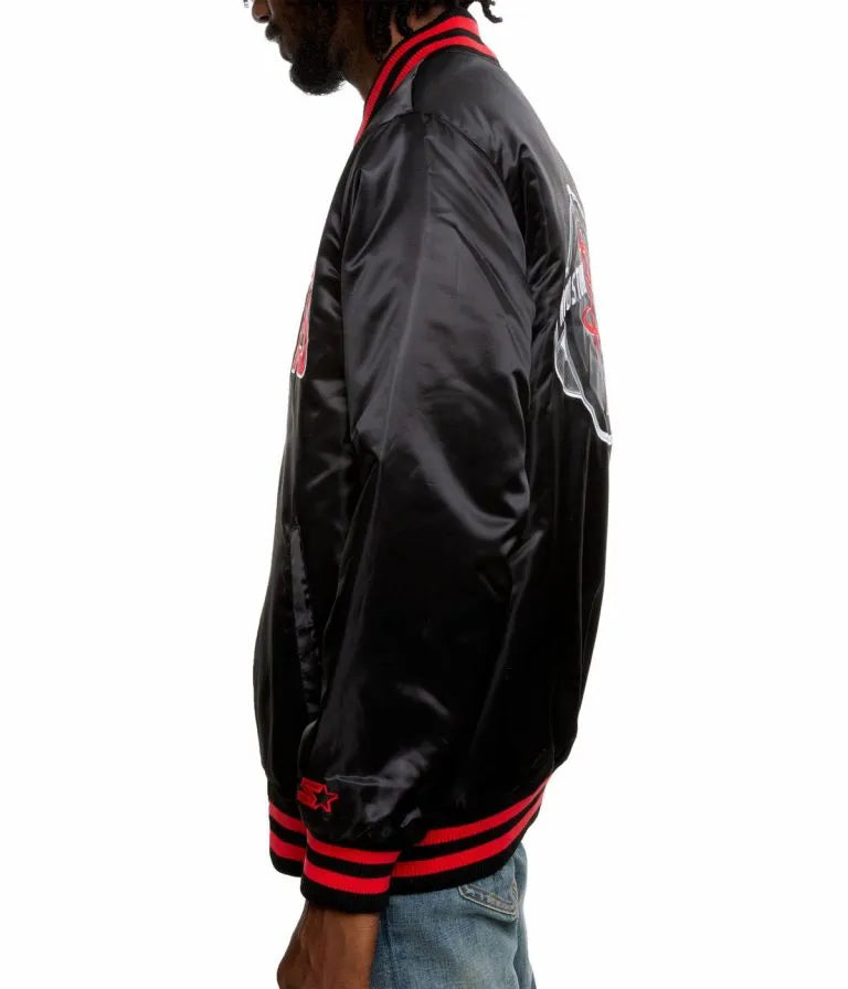Houston Rockets Full-Snap Varsity Black Satin Men's Bomber Jacket