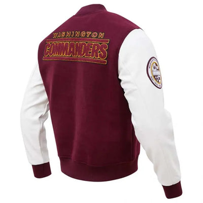 Washington Commanders Burgundy Wool & White Genuine Leather Sleeves Men's Varsity Letterman Jacket