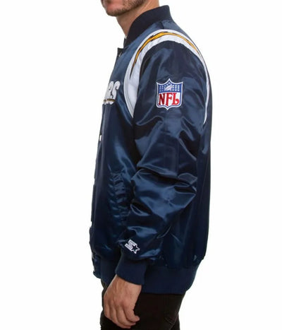 Los Angeles Chargers Full-Snap Varsity Blue Satin Men's Bomber Jacket