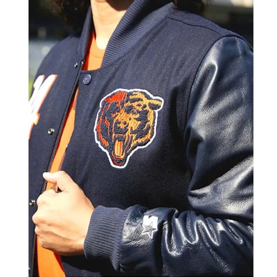 Chicago Bears Walter Payton Navy Blue Wool & Genuine Leather Sleeves Men's Varsity Jacket