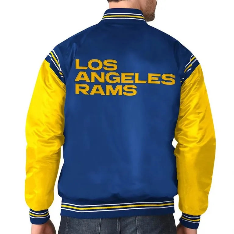 Los Angeles Rams Enforcer Full-Snap Varsity Royal Blue & Gold Satin Men's Bomber Jacket