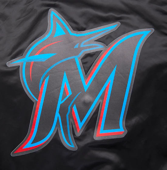 Miami Marlins Black Satin Varsity Full-Snap Men's Jacket