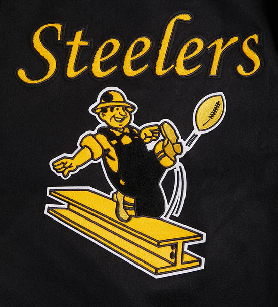 Pittsburgh Steelers Retro Classic Black Wool & Genuine Leather Sleeves Men's Varsity Letterman Jacket
