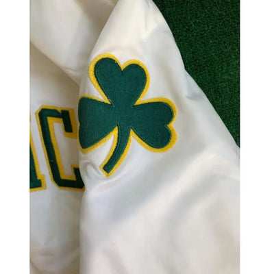 Boston Celtics Full-Snap Varsity White Satin Men's Bomber Jacket