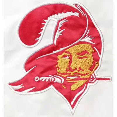 Tampa Bay Buccaneers Throwback D-Line Full-Snap Varsity White Satin Men's Bomber Jacket