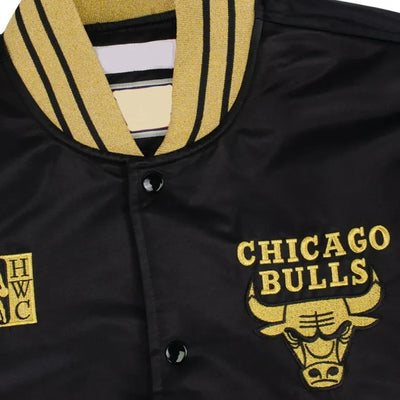 Chicago Bulls MVP Full-Snap Varsity Black Satin Men's Bomber Jacket