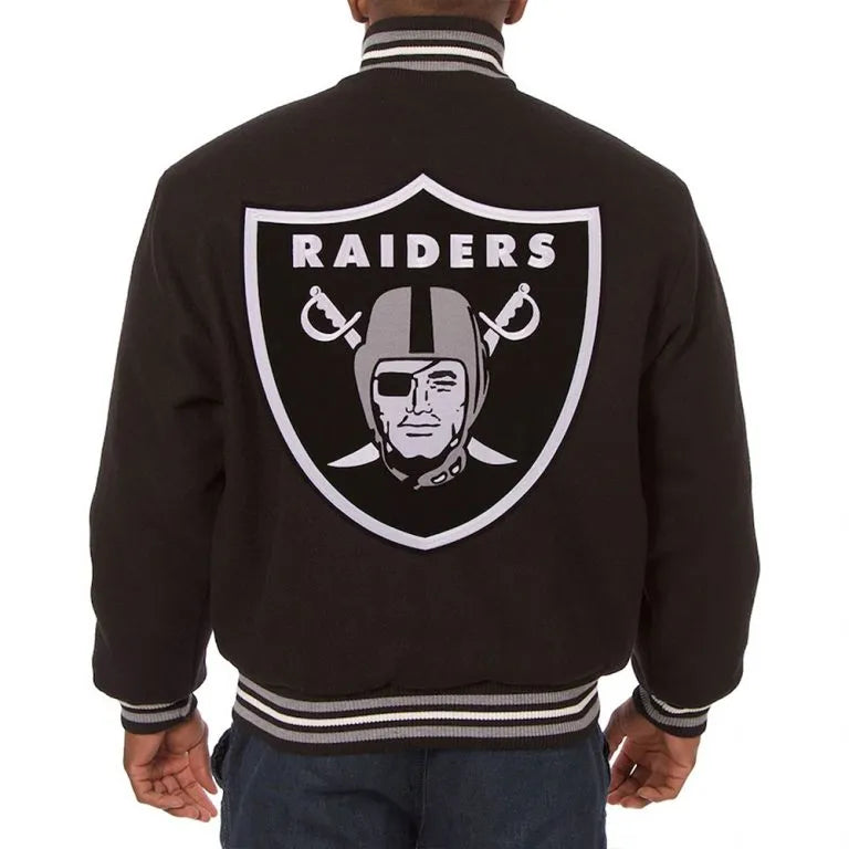 Los Vegas Raiders All Black Wool Men's Varsity Letterman Jacket