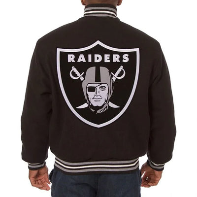 Los Vegas Raiders All Black Wool Men's Varsity Letterman Jacket