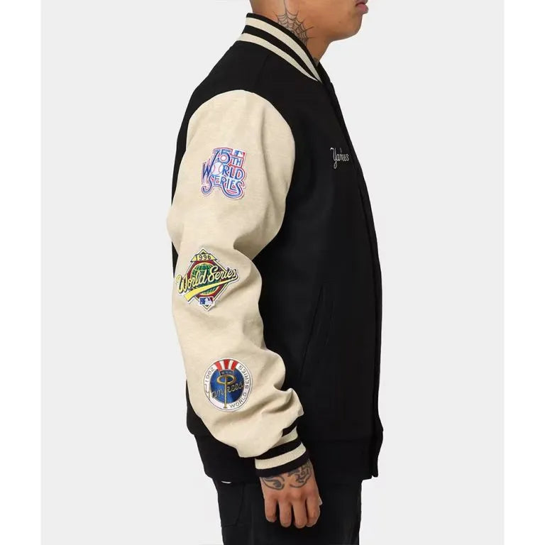 New York Yankees World Series Black Wool & Leather Full-Snap Varsity Jacket