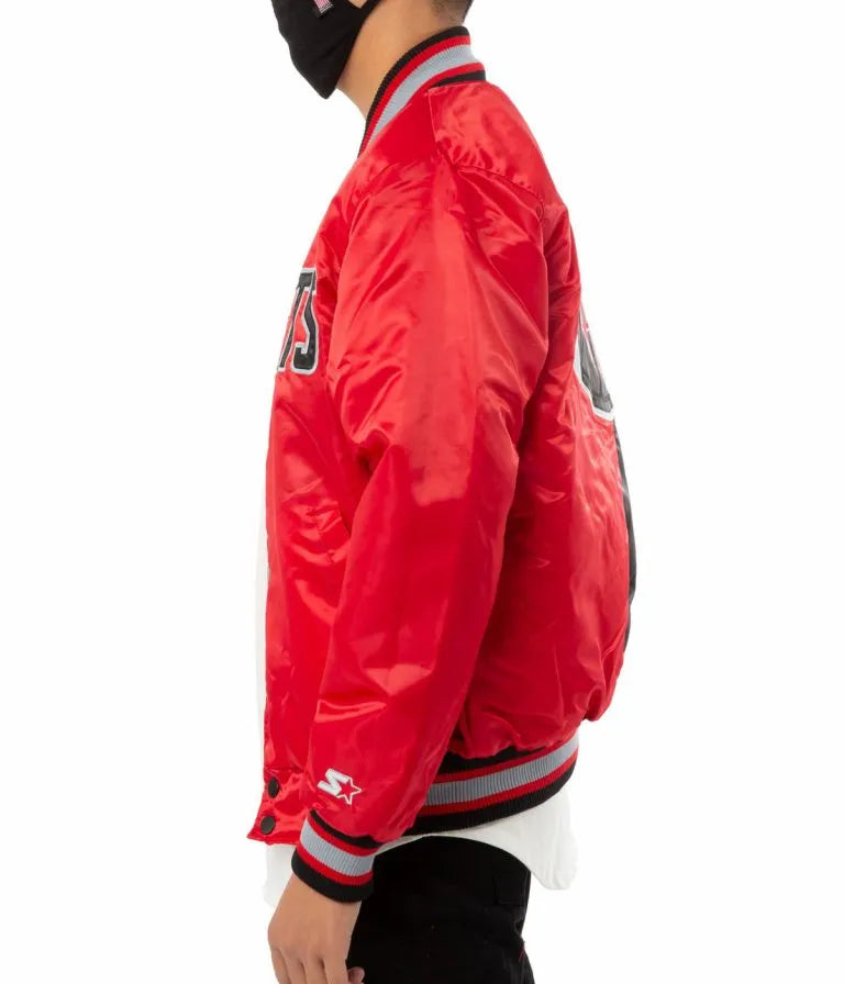Houston Rockets Full-Snap Varsity Red and Black Satin Men's Bomber Jacket