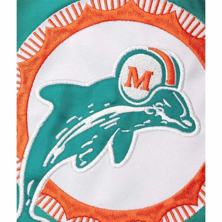 Miami Dolphins Lead Off Full-Snap Varsity Aqua/Orange Satin Men's Bomber Jacket