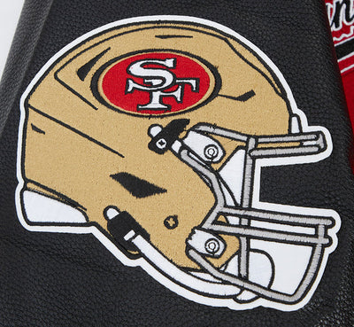 San Francisco 49ers Script Tail Classic Rib Red Wool & Black Genuine Leather Sleeves Men's Varsity Letterman Jacket