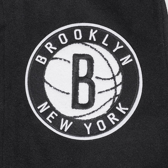 Brooklyn Nets NBA Black Wool & White Genuine Leather Sleeves Men's Varsity Letterman Jacket
