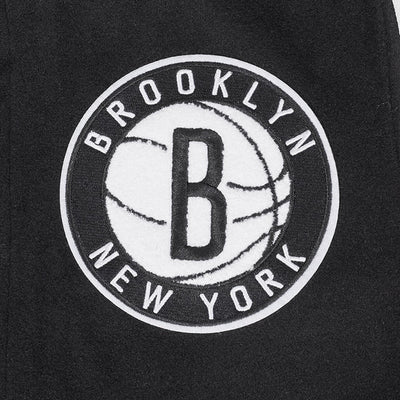 Brooklyn Nets NBA Black Wool & White Genuine Leather Sleeves Men's Varsity Letterman Jacket