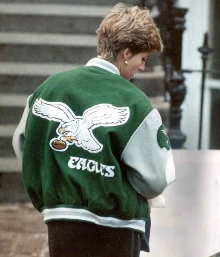 Princess Diana Philadelphia Eagles Varsity Green and Grey Wool Men's Bomber Jacket