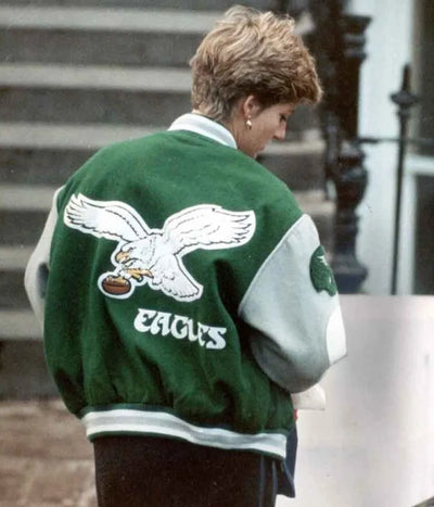 Princess Diana Philadelphia Eagles Varsity Green and Grey Wool Men's Bomber Jacket