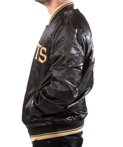 New Orleans Saints Full-Snap Varsity Black Satin Men's Bomber Jacket