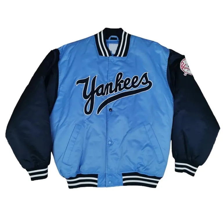 New York Yankees Light Blue and Navy Satin Full-Snap Men's Jacket