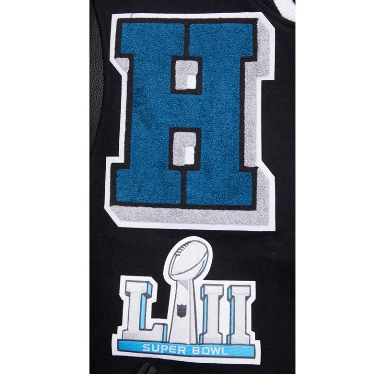 Philadelphia Eagles Mashup Rib Black Wool & Genuine Leather Sleeves Men's Varsity Letterman Jacket