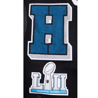 Philadelphia Eagles Mashup Rib Black Wool & Genuine Leather Sleeves Men's Varsity Letterman Jacket