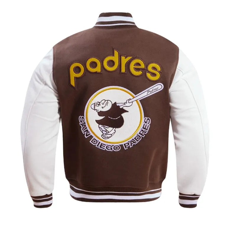 San Diego Padres Brown Wool & White Leather Sleeves Varsity Men's Jacket