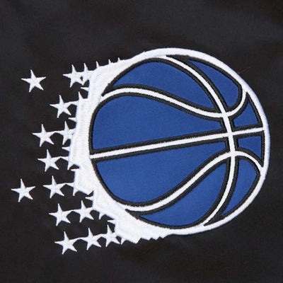Orlando Magic Primetime Full-Snap Varsity Black and Blue Satin Men's Bomber Jacket