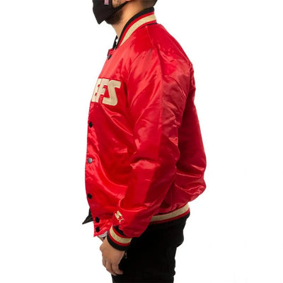 Kansas City Chiefs Full-Snap Varsity Red and Black Satin Men's Bomber Jacket