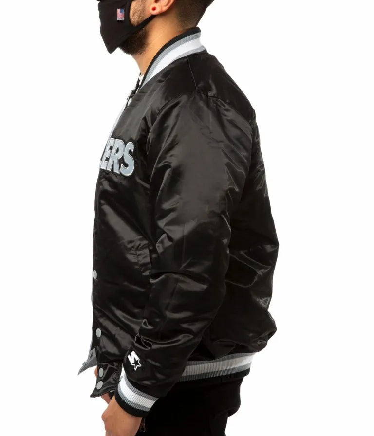 Las Vegas Raiders Black and Grey Satin Bomber Men's Jacket