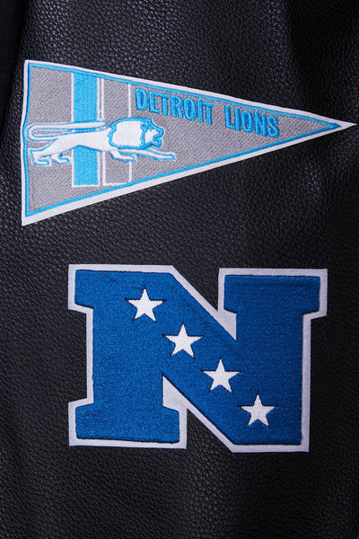 Detroit Lions Black Wool & Genuine Leather Sleeves Men's Varsity Jacket