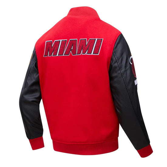 Miami Heat Mashup Logo Varsity Red Wool & Black Genuine Leather Sleeves Men's Jacket