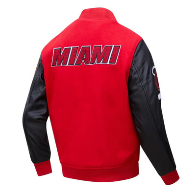 Miami Heat Mashup Logo Varsity Red Wool & Black Genuine Leather Sleeves Men's Jacket
