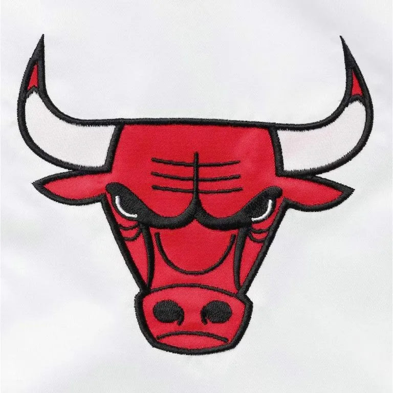 Chicago Bulls Renegade Full-Snap Varsity White/Red Satin Men's Bomber Jacket