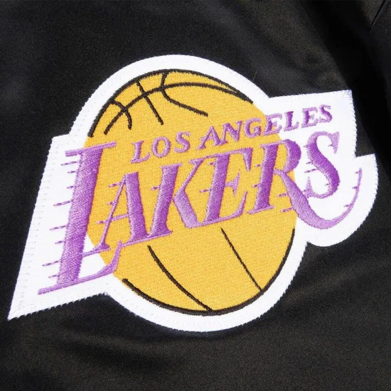 Los Angeles Lakers Champ City Full-Snap Varsity Black Satin Men's Bomber Jacket
