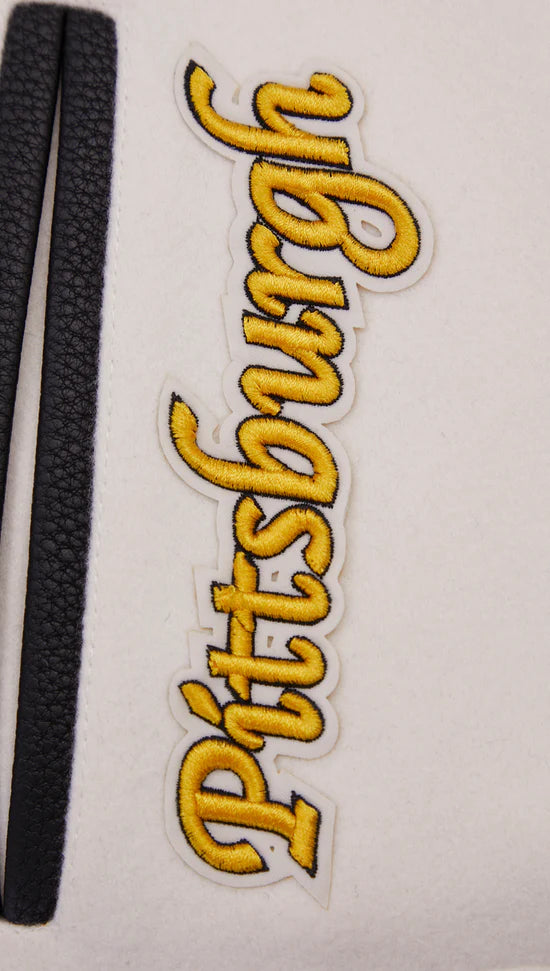 Pittsburgh Steelers Retro Classic Off White Wool & Black Genuine Leather Sleeves Men's Varsity Letterman Jacket