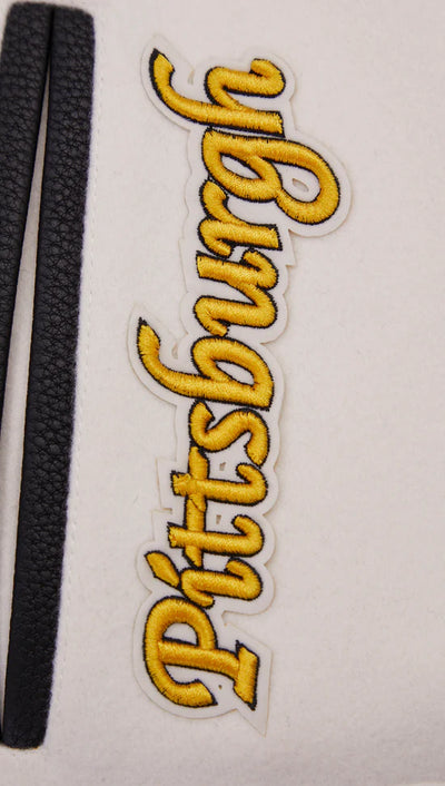 Pittsburgh Steelers Retro Classic Off White Wool & Black Genuine Leather Sleeves Men's Varsity Letterman Jacket