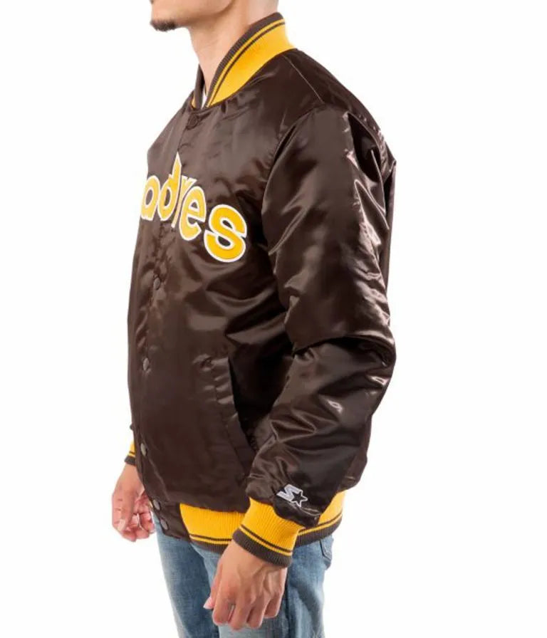 San Diego Padres Bomber Brown Satin Full-Snap Men's Jacket