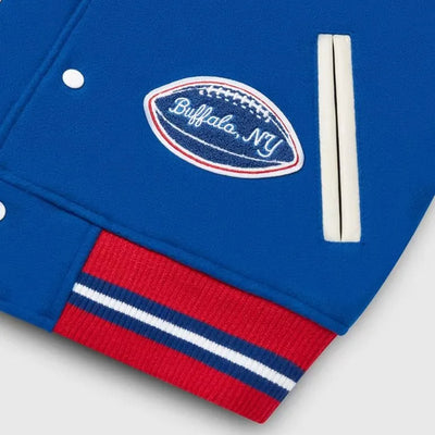 Buffalo Bills OVO Royal Blue Wool and White Leather Sleeves Varsity Men's Letterman Jacket