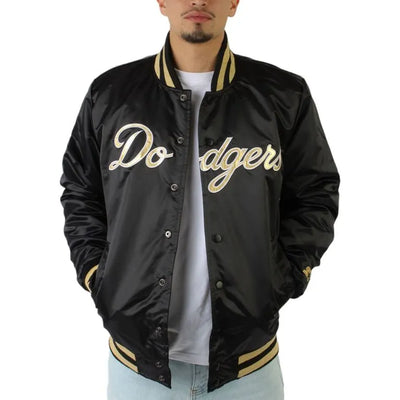 Los Angeles Dodgers Gold Patches Black Satin Full-Snap Men's Jacket