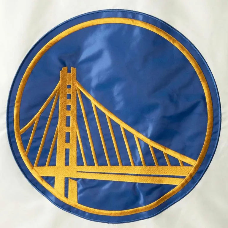 Golden State Warriors The Defensive Full-Snap Varsity White Satin Men's Bomber Jacket