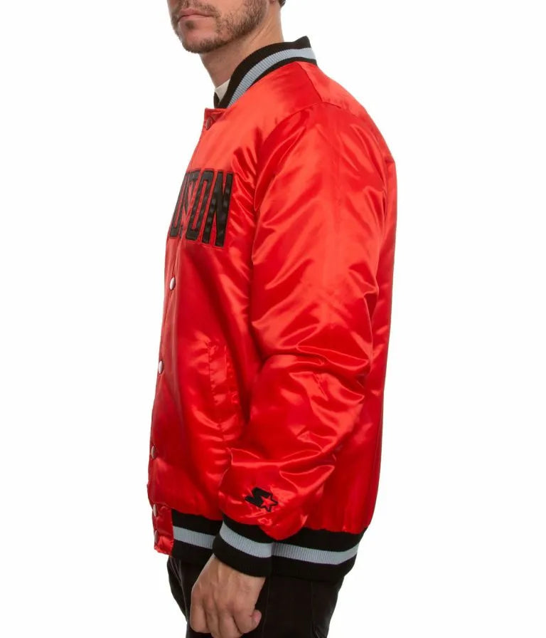 Houston Rockets Full-Snap Varsity Red Satin Men's Bomber Jacket