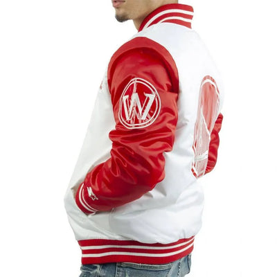 Golden State Warriors Full-Snap Varsity White and Red Satin Men's Bomber Jacket